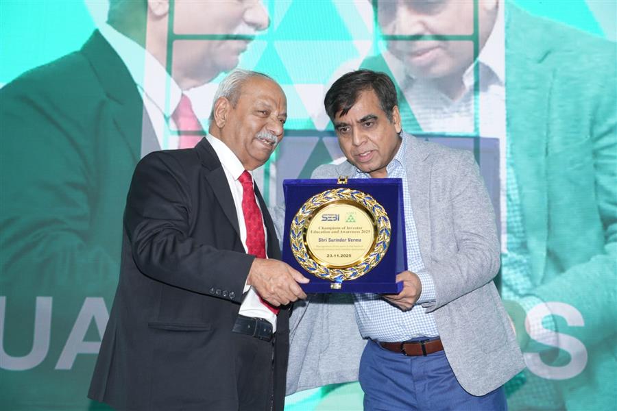 इन्वेस्टर अवेयरनेस एंड एजुकेशन – 2025 में उत्कृष्ट योगदान के लिए चंडीगढ़ के सुरिंदर वर्मा हुए सम्मानित