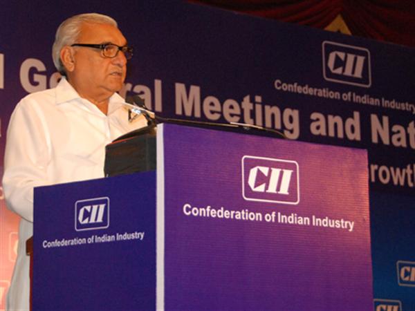 Haryana CM Mr Bhupinder Hooda speaking at a National Conference on India of Tomorrow: Imperatives of Growth, Security and Governance- Can Good Economics be Good Politics organized by CII in New Delhi