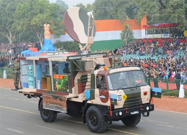 Transportable Satellite Terminal passes through the Rajpath during the full dress rehearsal for the Republic Day Parade-2014, in New Delhi