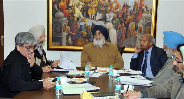 Punjab CM Parkash Singh Badal reviewing the arrangements of Punjab Progressive Agriculture Summit-2014 to be held on 16th February at Chapper Chiri Mohali.
