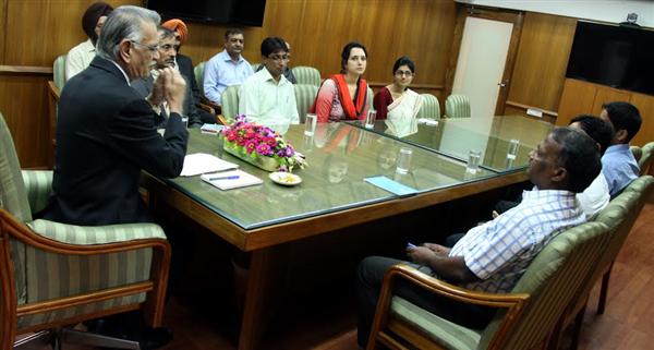 Punjab Governor and Administrator, UT Chandigarh Shivraj V. Patil interacting with five IAS Probationers of 2013 Batch at Punjab Raj Bhawan, Chandigarh 