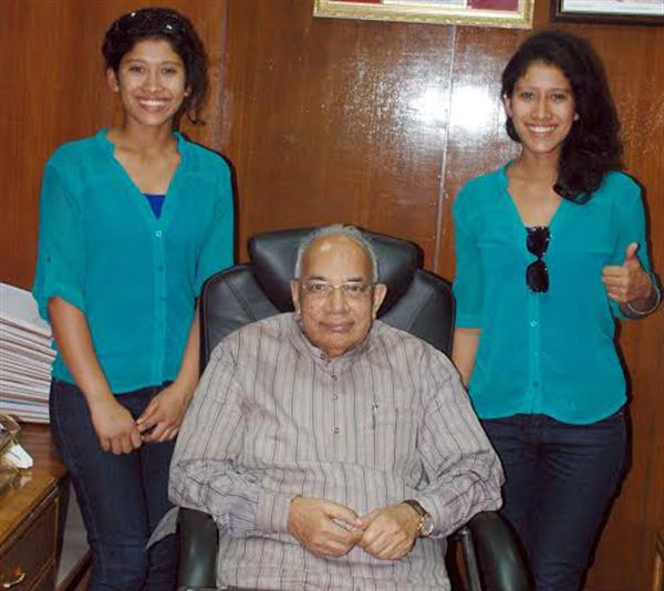 Haryana Governor Prof. Kaptan Singh Solanki poses with Ms Nungshi Malik and Ms Tashi Malik had made a world record by scaling ‘Mount Everest’ the highest peak in the world.